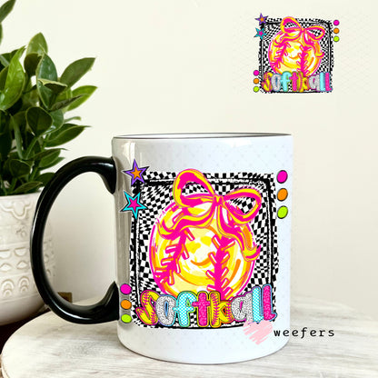 UV DTF Decal - Softball Checkered 11oz Coffee Mug Weefers