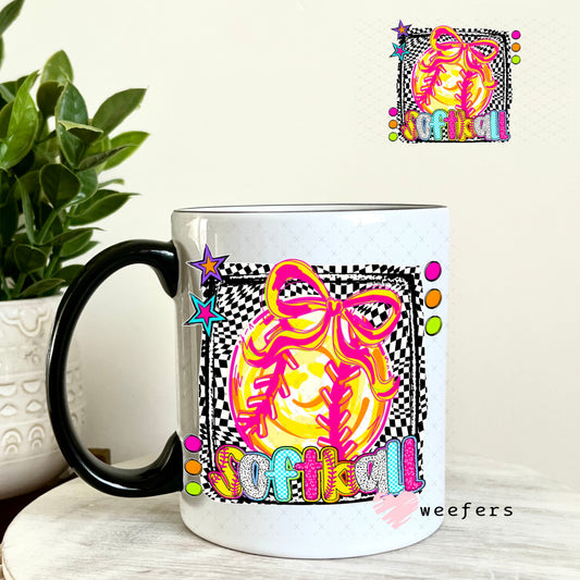 UV DTF Decal - Softball Checkered 11oz Coffee Mug Weefers