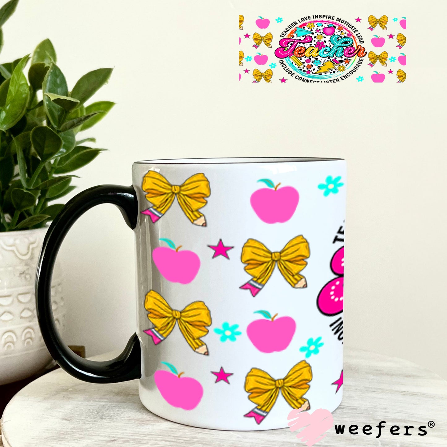 UV DTF Cup Wraps - Teacher Coquett Bows 11oz Coffee Mug Weefers