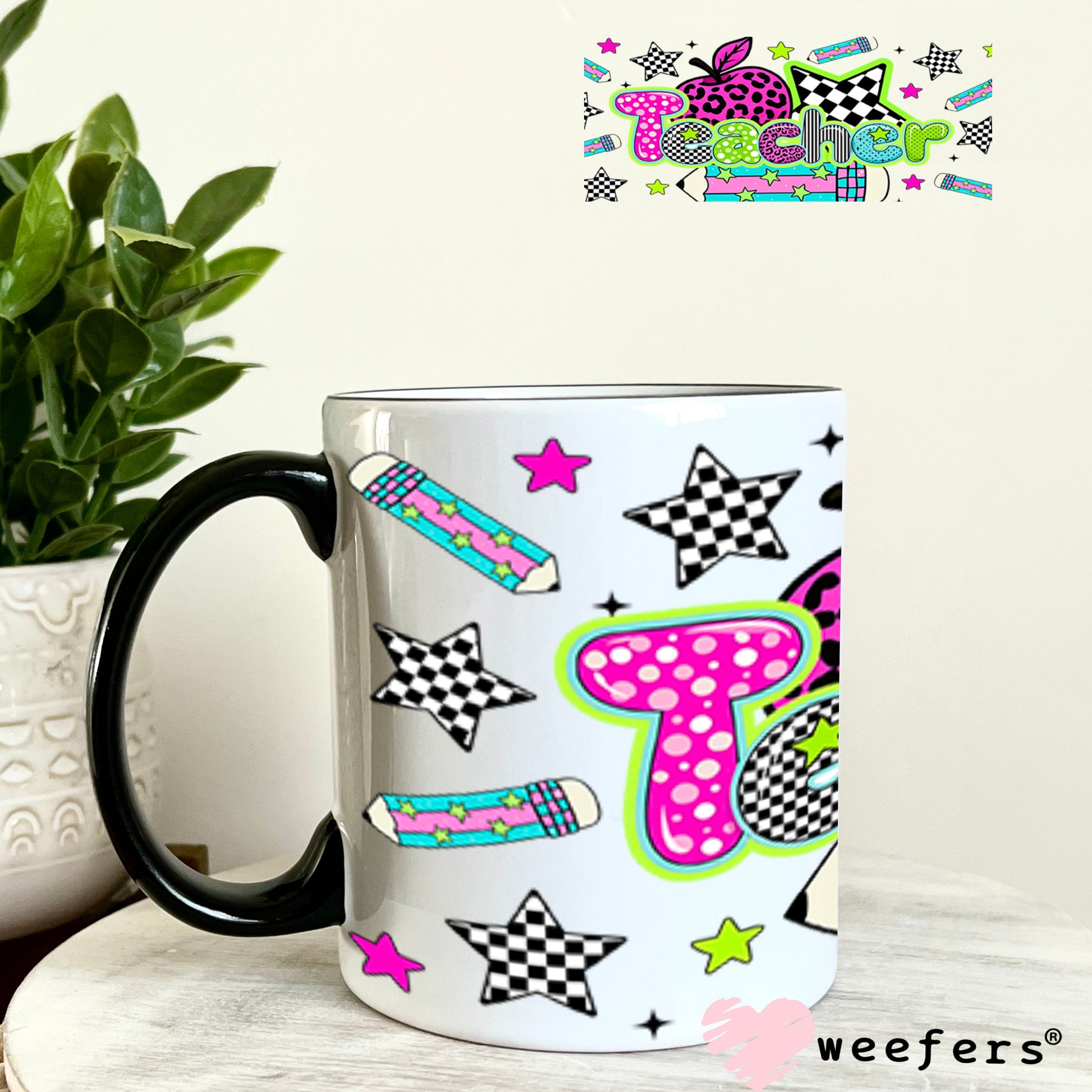 UV DTF Cup Wraps - Teacher Leopard Pink 11oz Coffee Mug Weefers