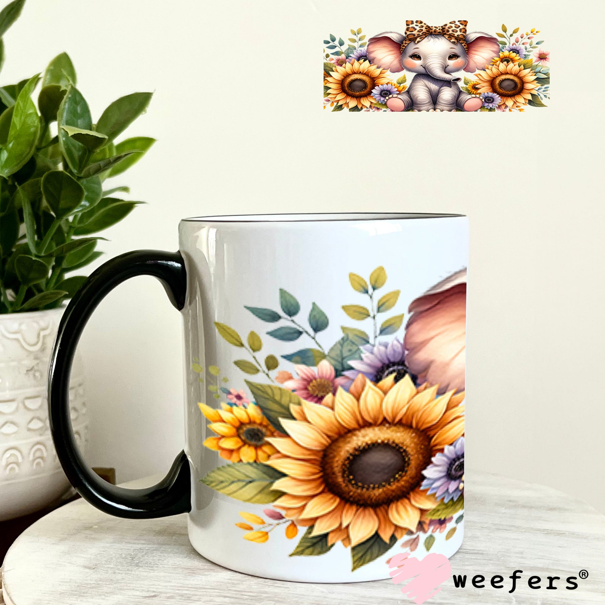 UV DTF Cup Wraps - Sunflower Elephan 11oz Coffee Mug Weefers