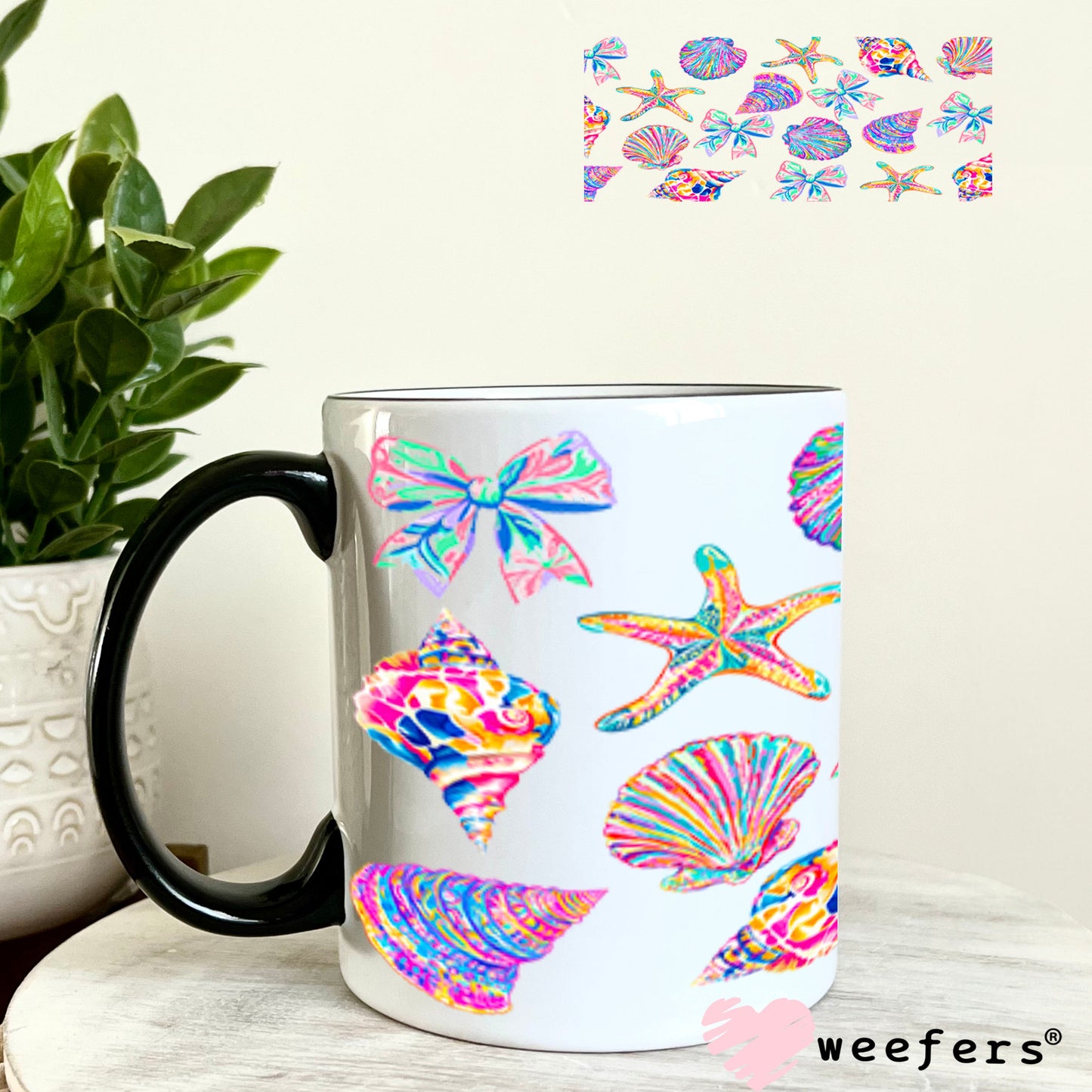 UV DTF Cup Wraps - Under the Ocean Seashells and Starfish 11oz Coffee Mug Weefers