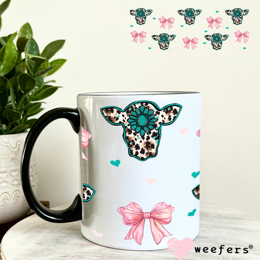 Turquoise Cow Heads and Pink Bows UV DTF Cup Wrap - Weefers