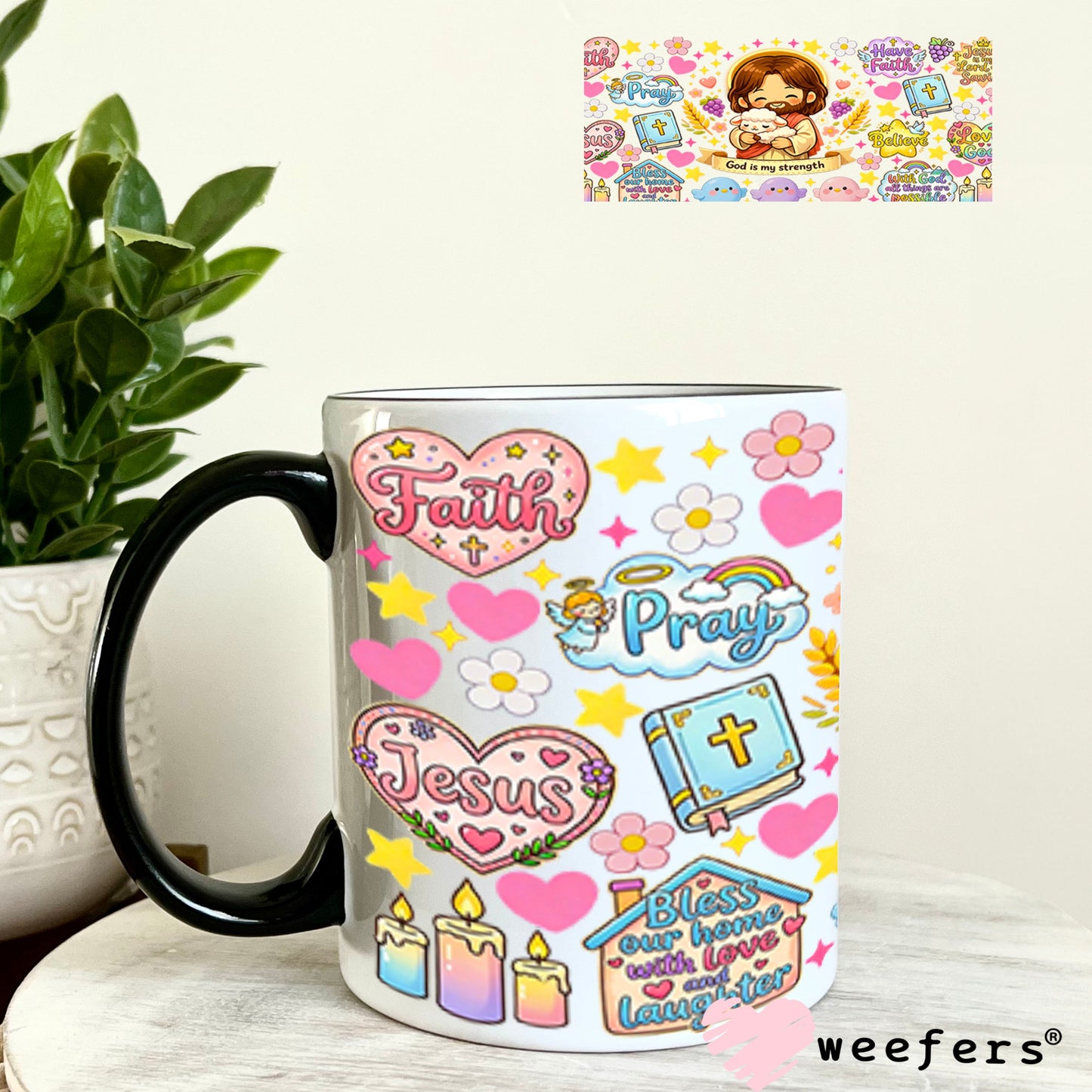 UV DTF Cup Wraps - God is my Strength 11oz Coffee Mug Weefers