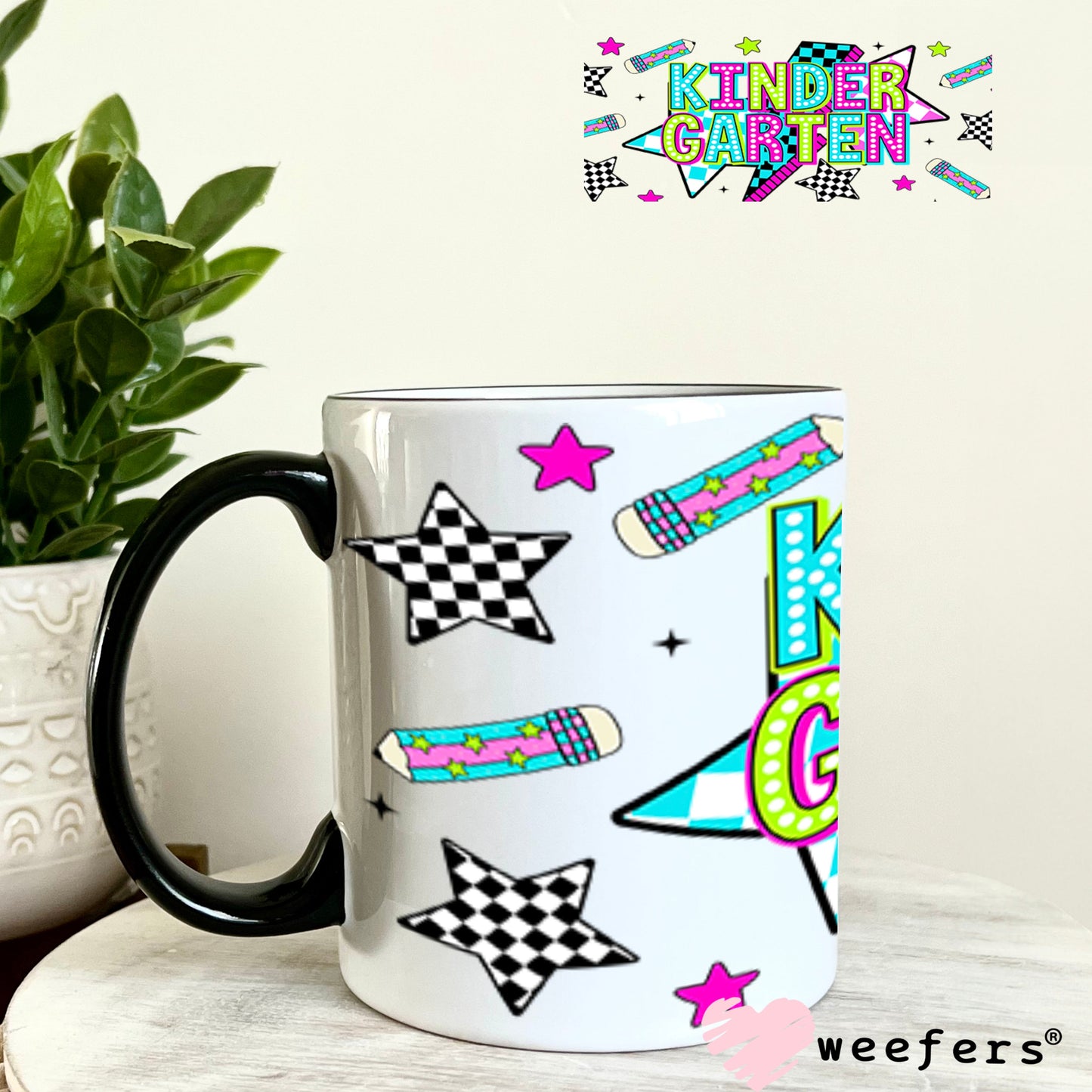 UV DTF Cup Wraps - Kindergarten Checkered 11oz Coffee Mug Weefers