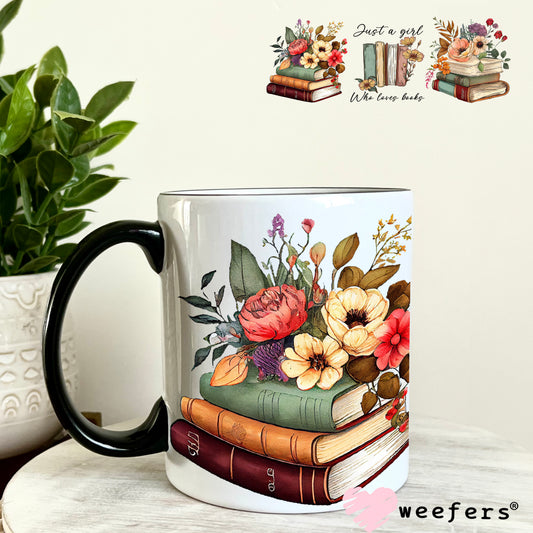 Just a Girl Who Loves Books UV DTF Cup Wrap 11oz Coffee Mug Weefers