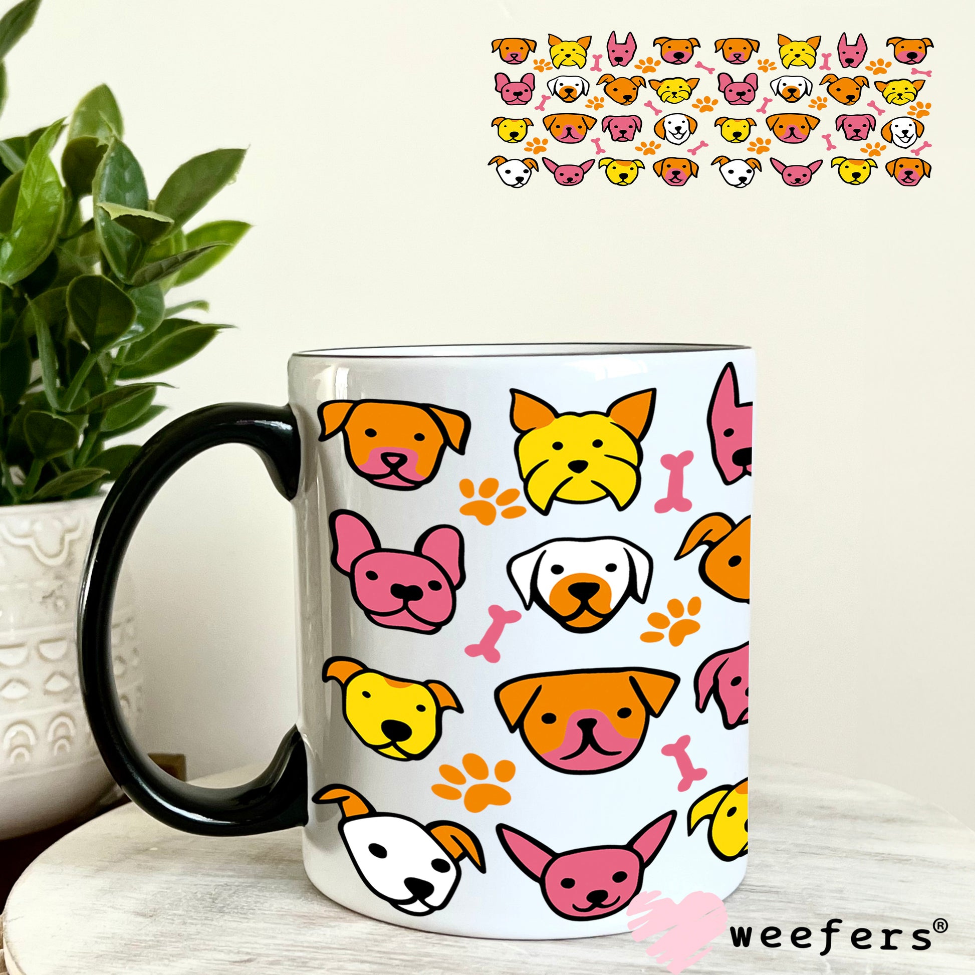 Dog Head Friends Orange and Yellow UV DTF Cup Wrap 11oz Coffee Mug Weefers