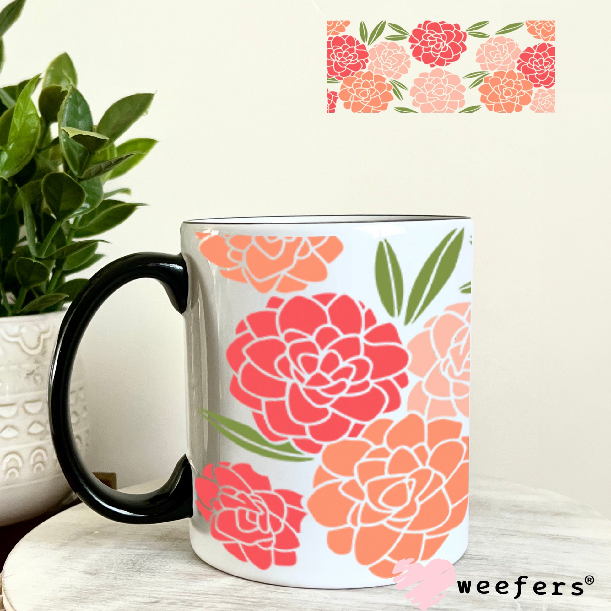 UV DTF Cup Wraps - Peonies Peach 11oz Coffee Mug Weefers