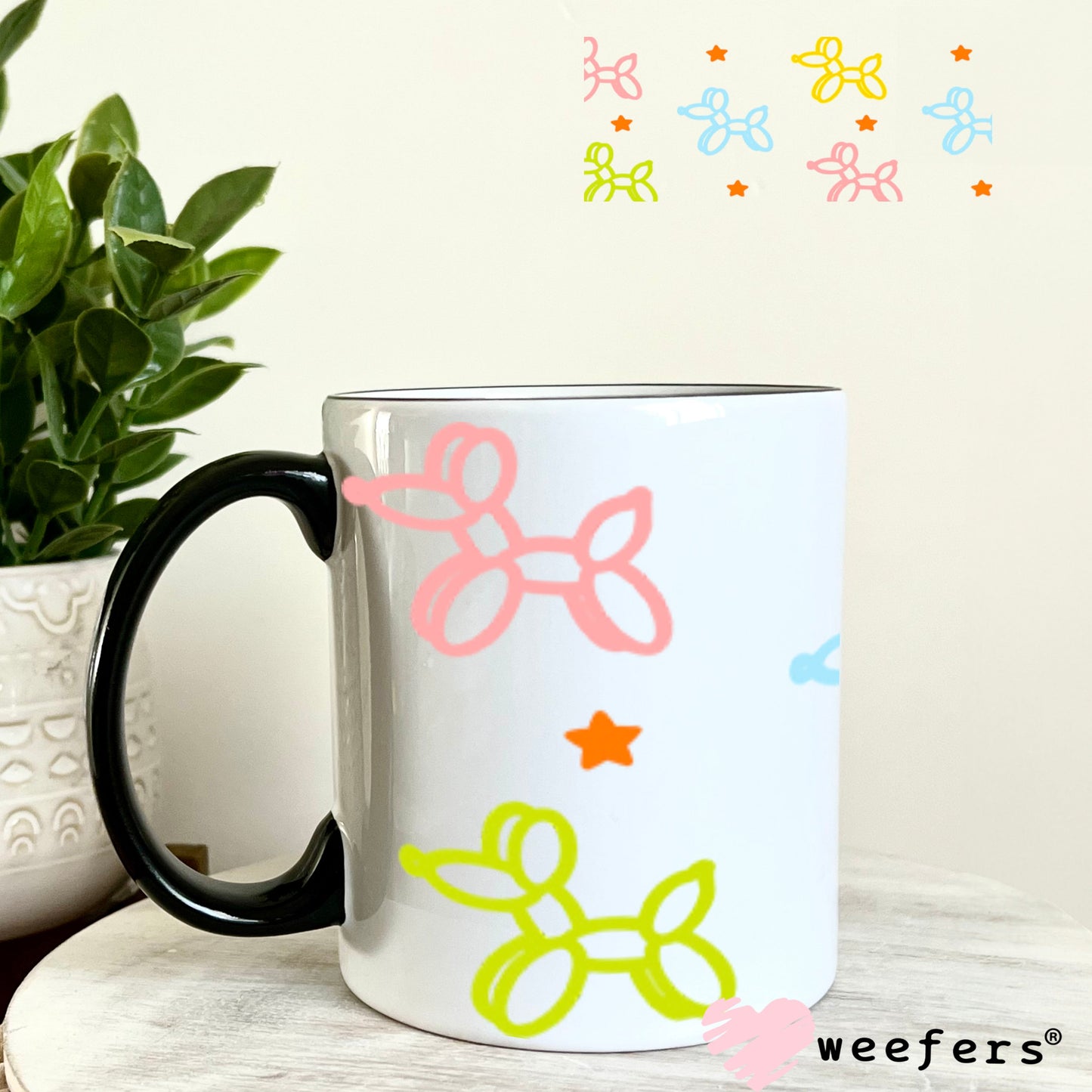 UV DTF Cup Wraps - Balloon Dog Outlined 11oz Coffee Mug Weefers
