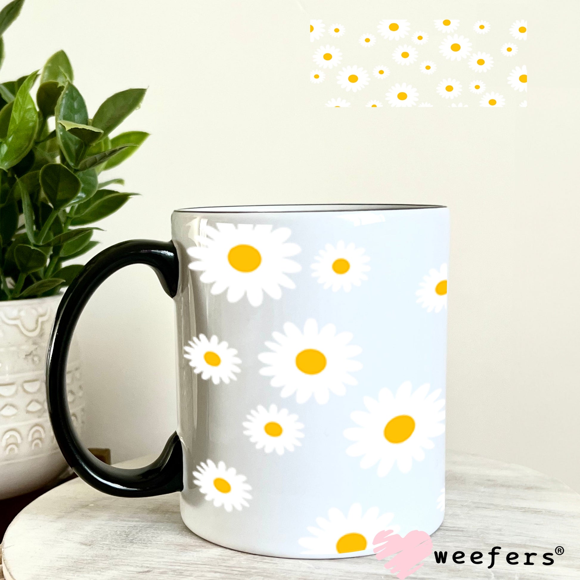UV DTF Cup Wraps - White Daisies 11oz Coffee Mug Weefers