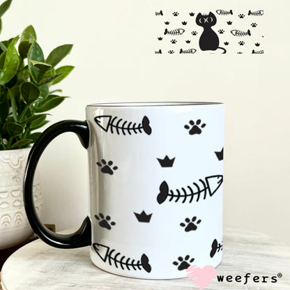 UV DTF Cup Wraps - Black Cat Fish Bones 11oz Coffee Mug Weefers