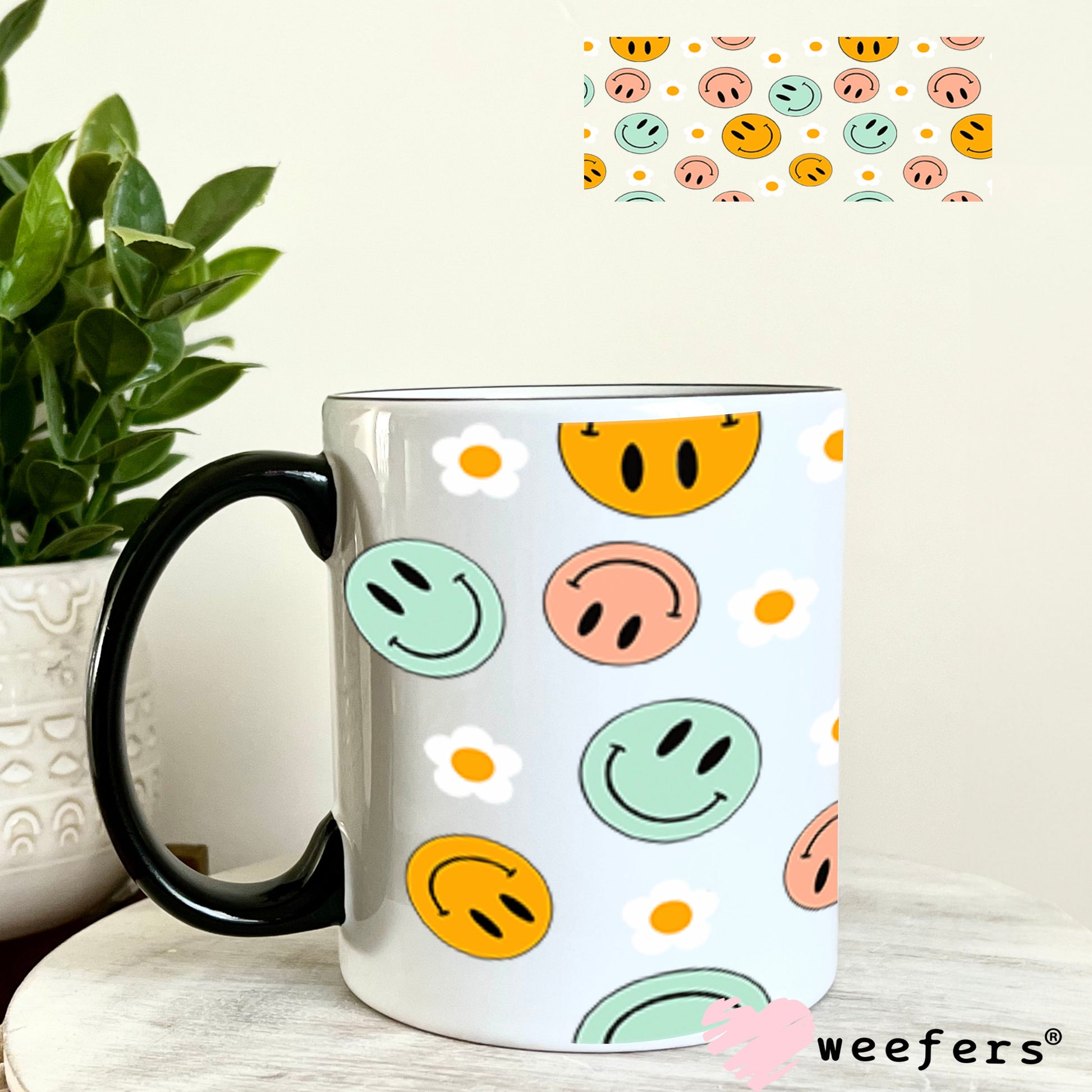 UV DTF Cup Wraps - Happy Retro Faces 11oz Coffee Mug Weefers