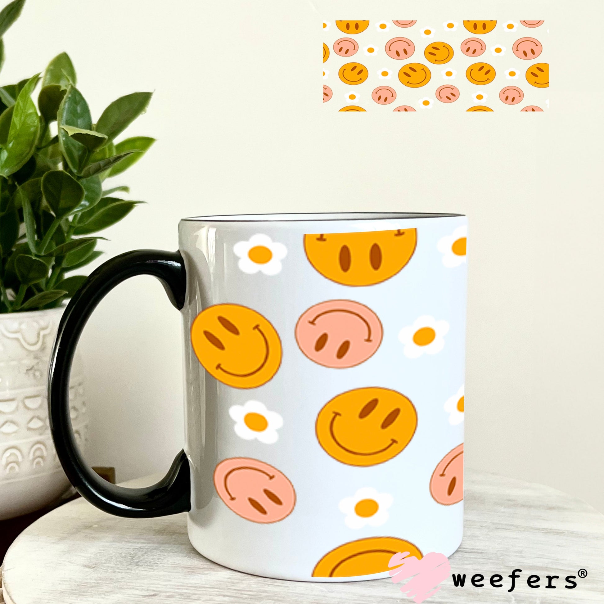 UV DTF Cup Wraps - Retro Happy Faces 11oz Coffee Mug Weefers