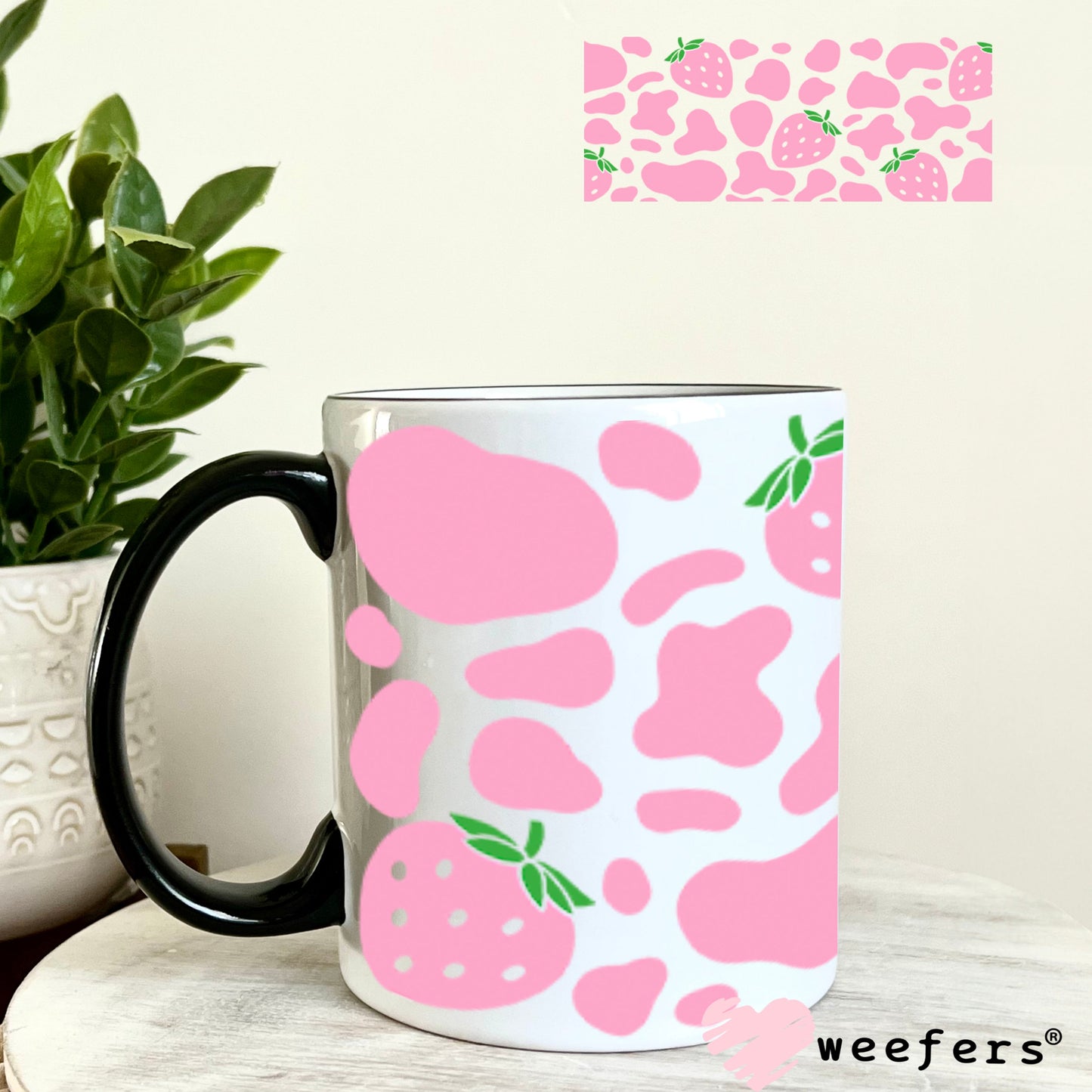 UV DTF Cup Wraps - Pink Strawberries 11oz Coffee Mug Weefers