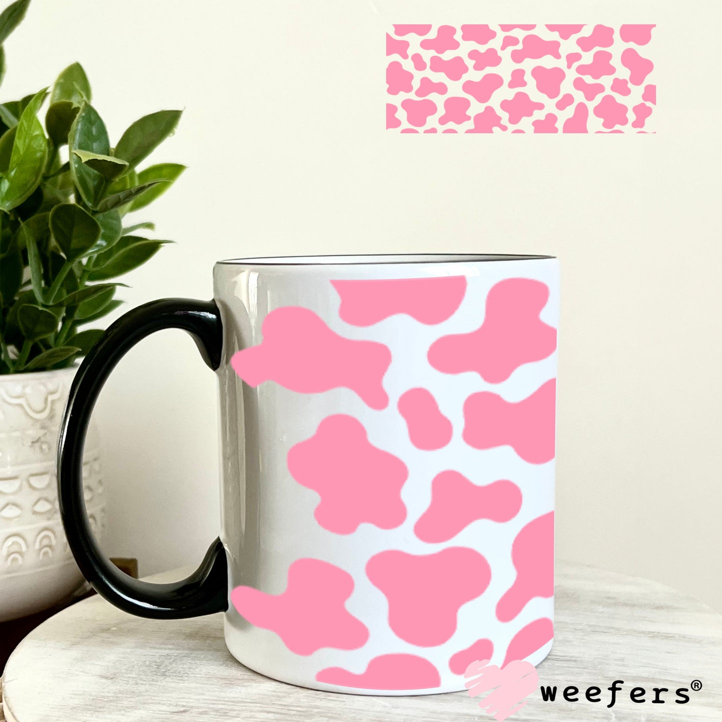 UV DTF Cup Wraps - Pink Cow Print 11oz Coffee Mug Weefers