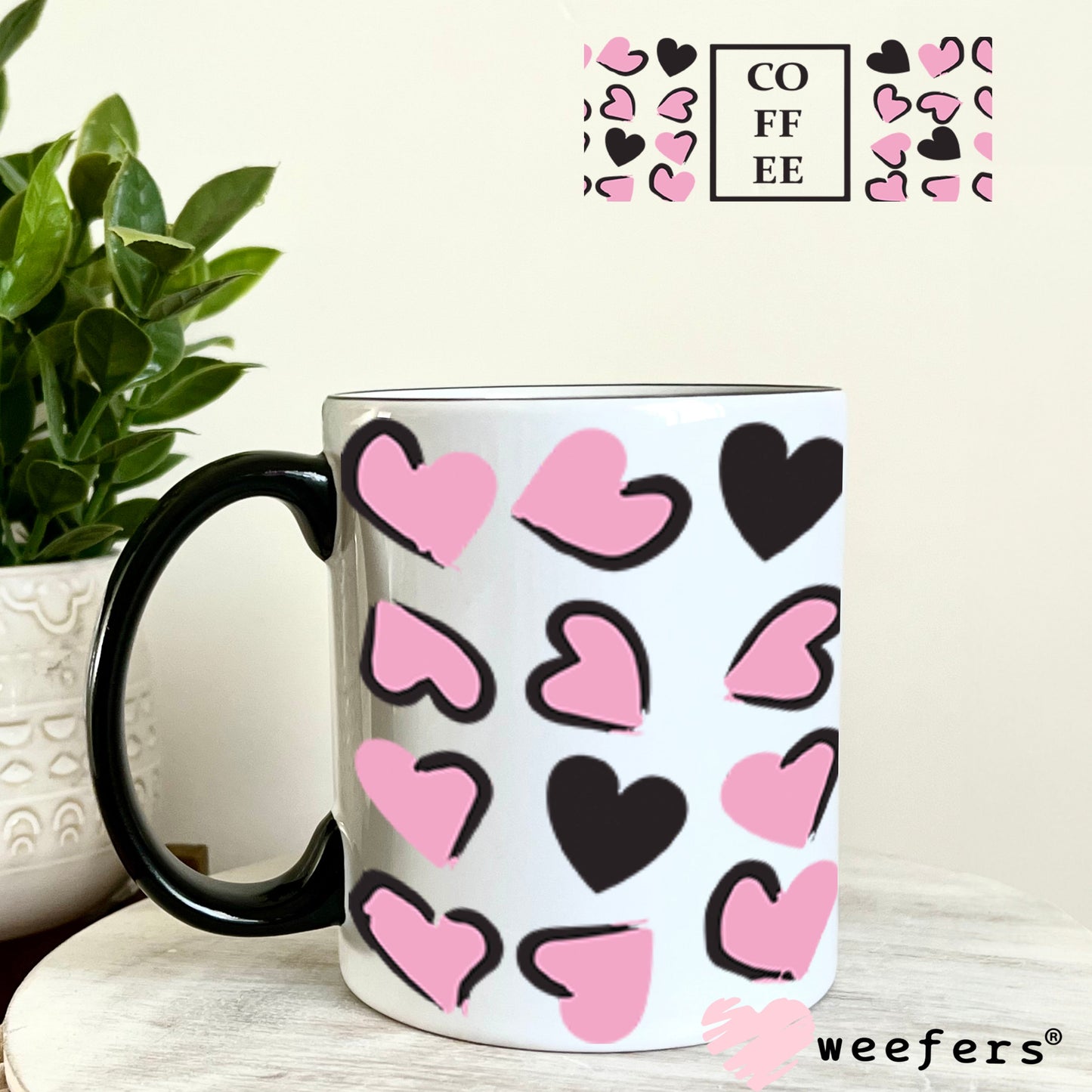 UV DTF Cup Wraps - Coffee Hearts 11oz Coffee Mug Weefers