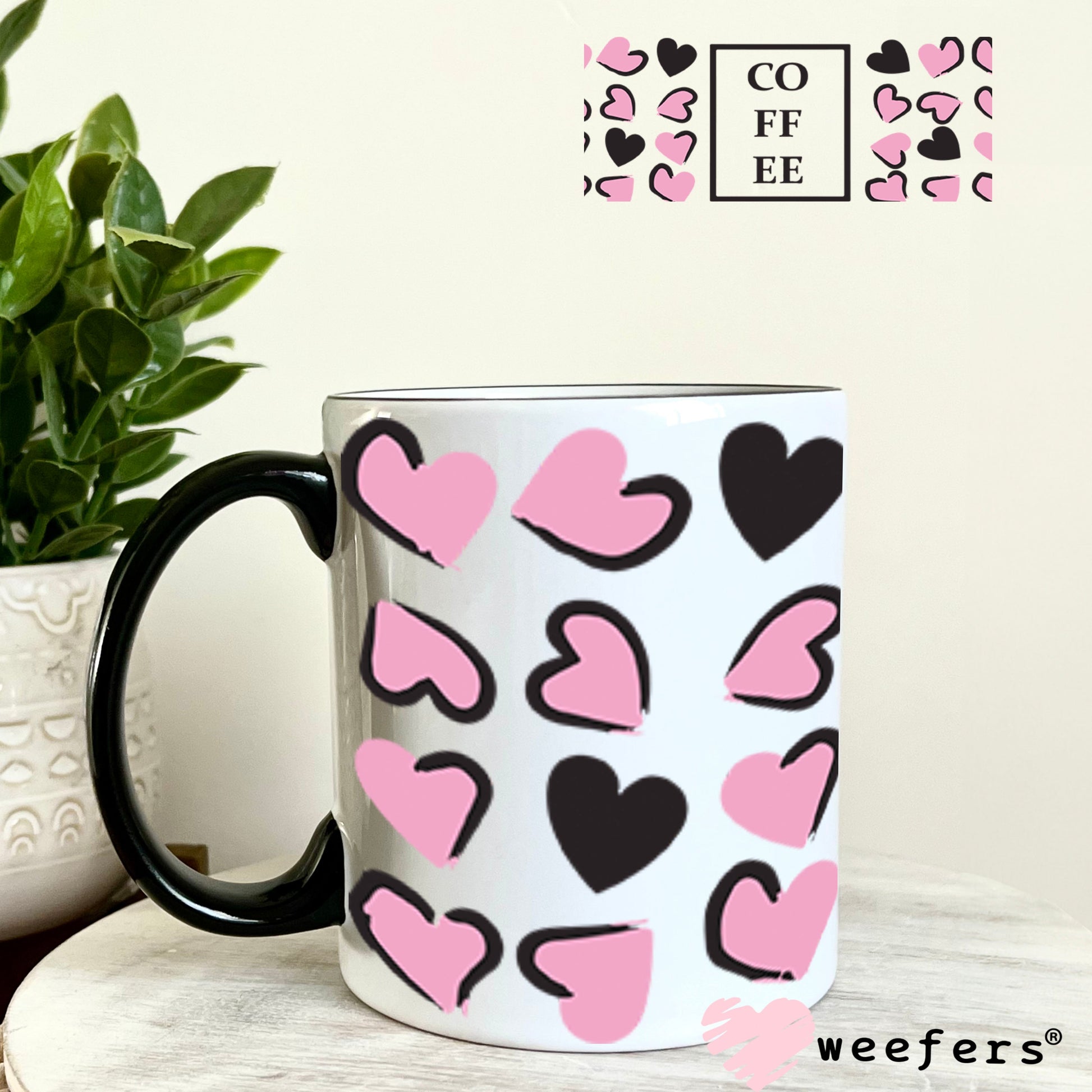UV DTF Cup Wraps - Coffee Hearts 11oz Coffee Mug Weefers