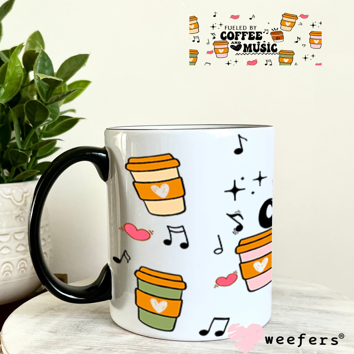 UV DTF Cup Wraps - Fueld by Coffee and Music 11oz Coffee Mug Weefers