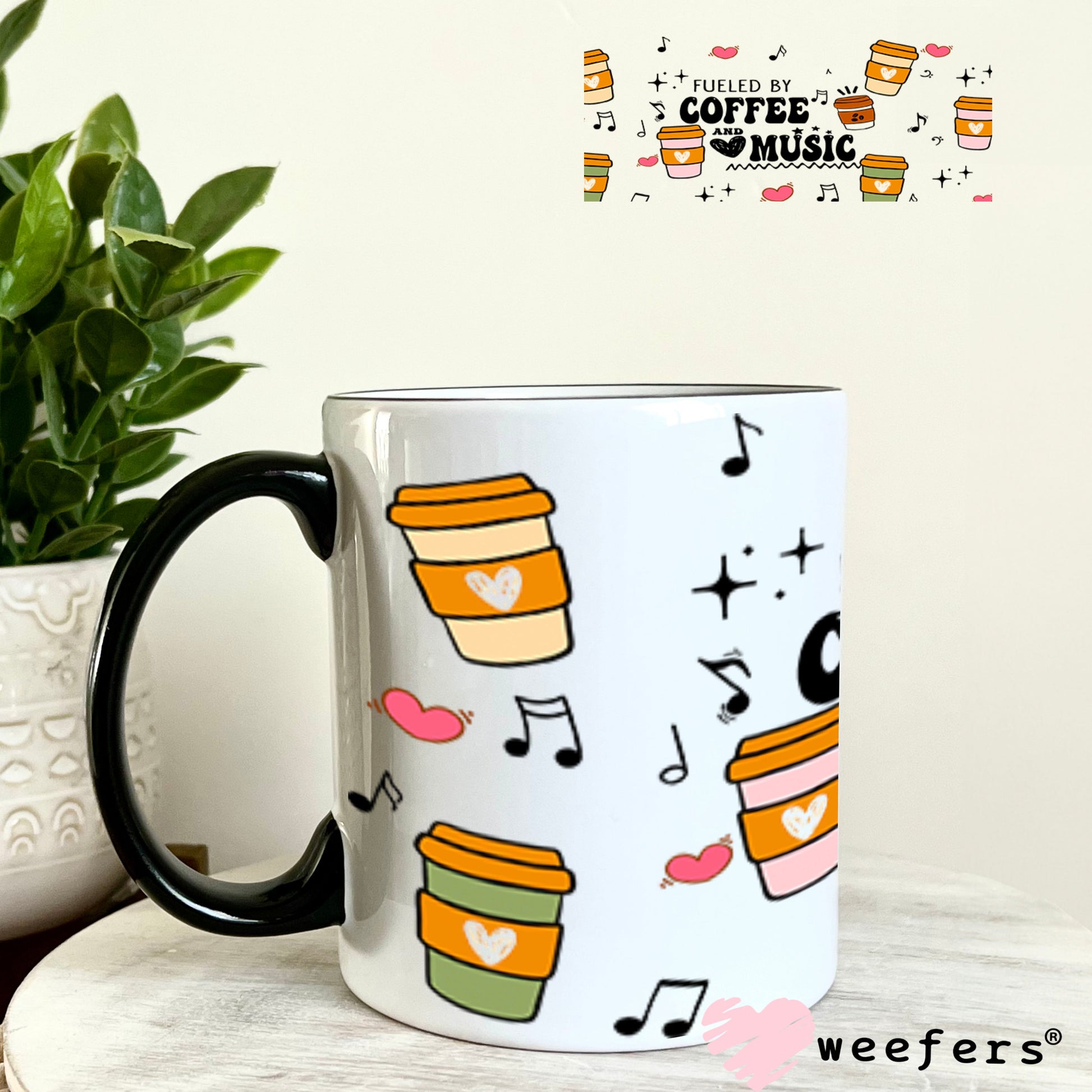 UV DTF Cup Wraps - Fueld by Coffee and Music 11oz Coffee Mug Weefers