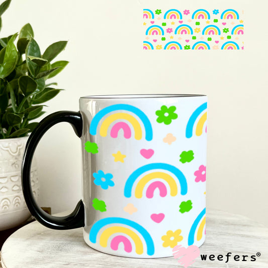 UV DTF Cup Wraps - Rainbows Blue Yellow Pink 11oz Coffee Mug Weefers