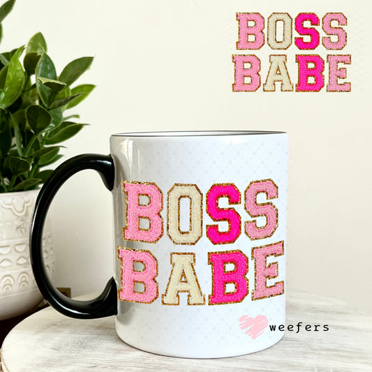 UV DTF Decal - Faux Chenille Boss Babe 11oz Coffee Mug Weefers