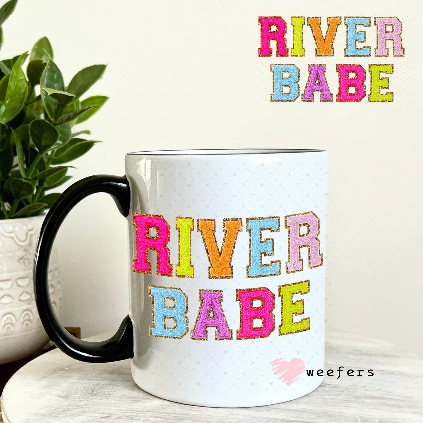 UV DTF Decal - Faux Chenille River Babe 11oz Coffee Mug Weefers