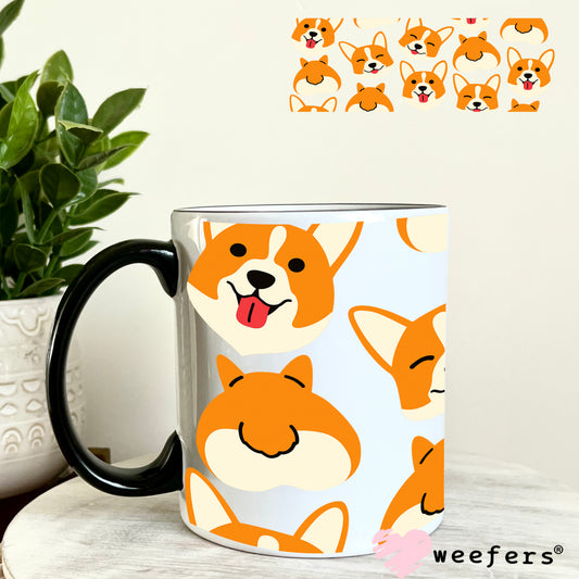 Smiling Corgi faces UV DTF Cup Wrap 11oz Coffee Mug Weefers