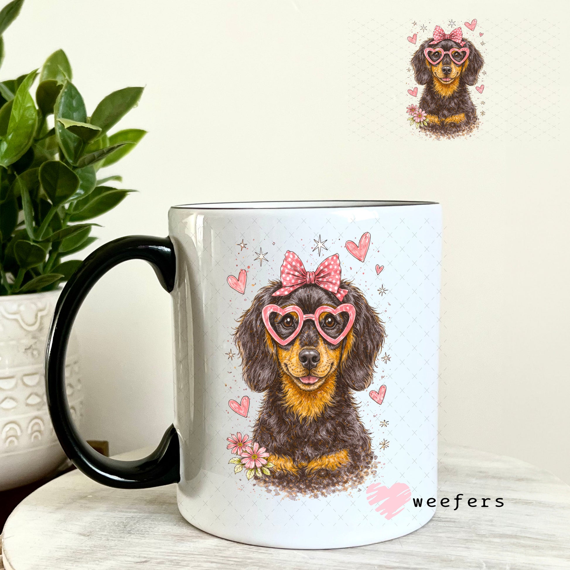 UV DTF Decal - Hearts Dachshund 11oz Coffee Mug Weefers