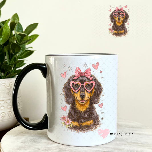 UV DTF Decal - Hearts Dachshund 11oz Coffee Mug Weefers