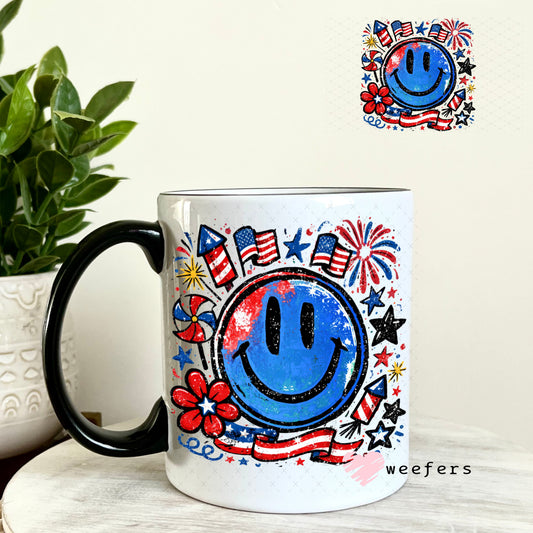 UV DTF Decal - Happy Face 4th of July 11oz Coffee Mug Weefers