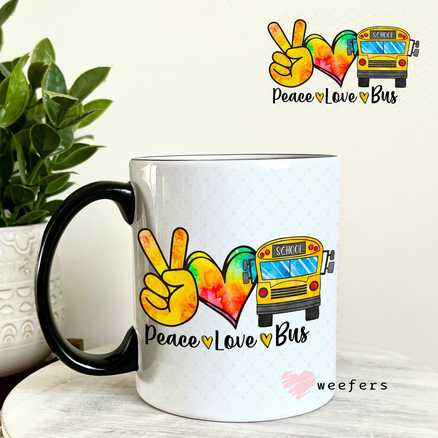 UV DTF Decal - Peace Love Bus 11oz Coffee Mug Weefers