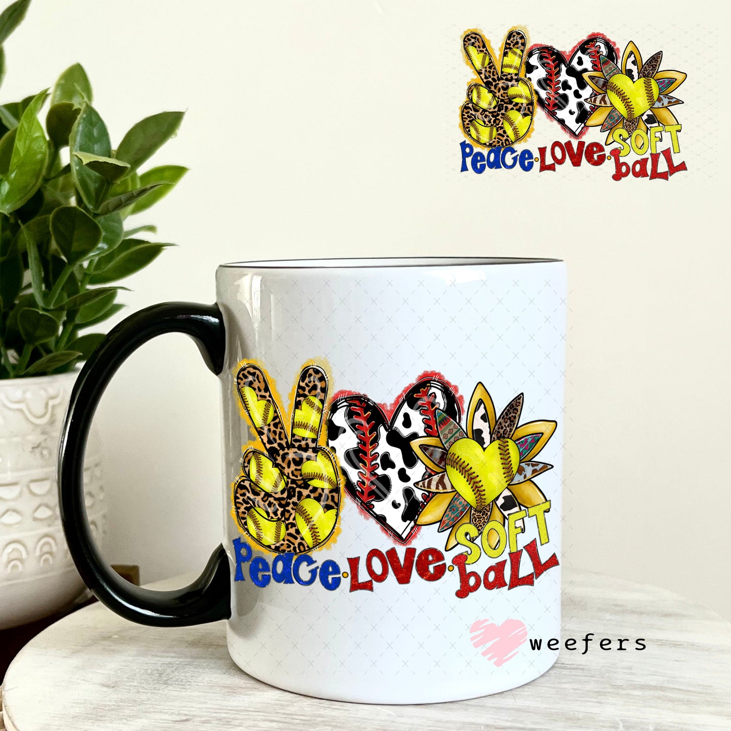 UV DTF Decal - Peace Love Softball 11oz Coffee Mug Weefers