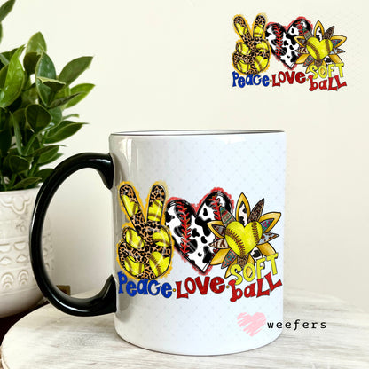 UV DTF Decal - Peace Love Softball 11oz Coffee Mug Weefers