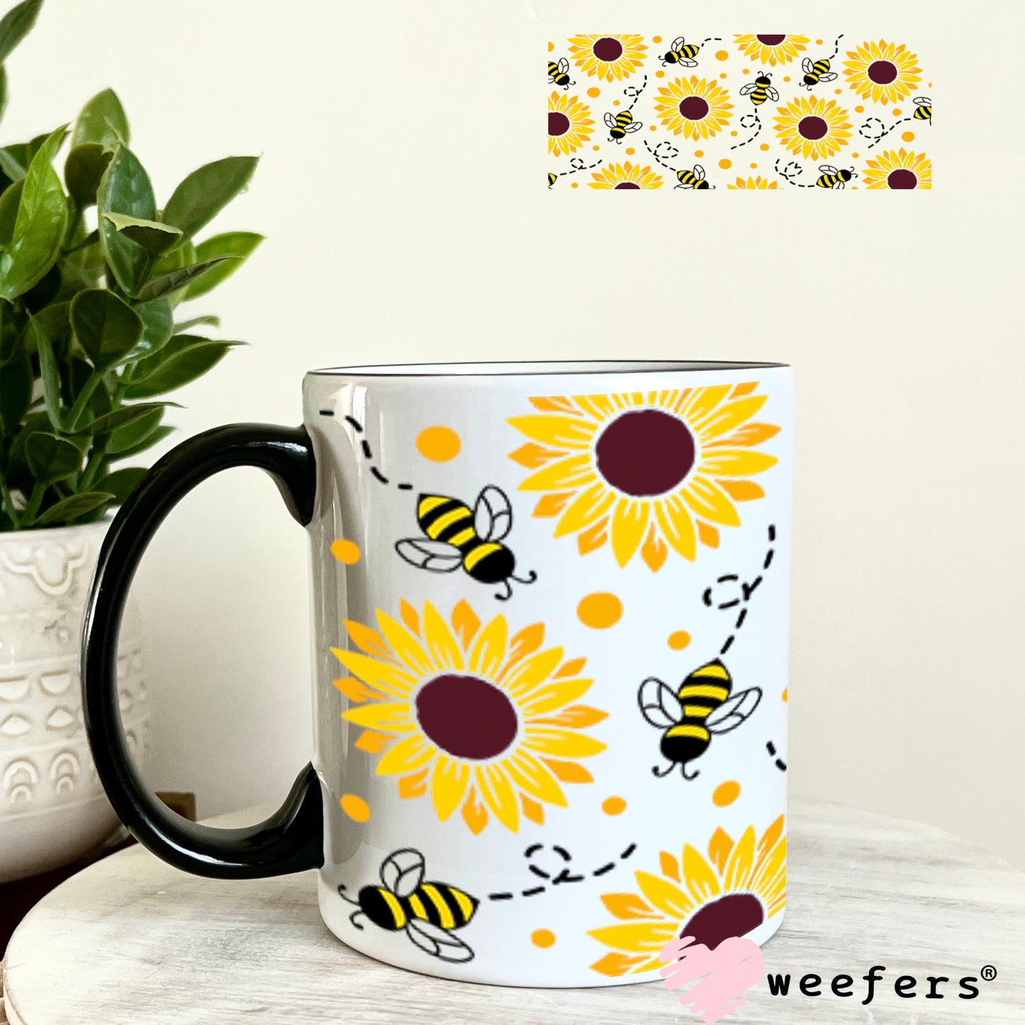 UV DTF Cup Wraps - Sunflowers and Bees 11oz Coffee Mug Weefers