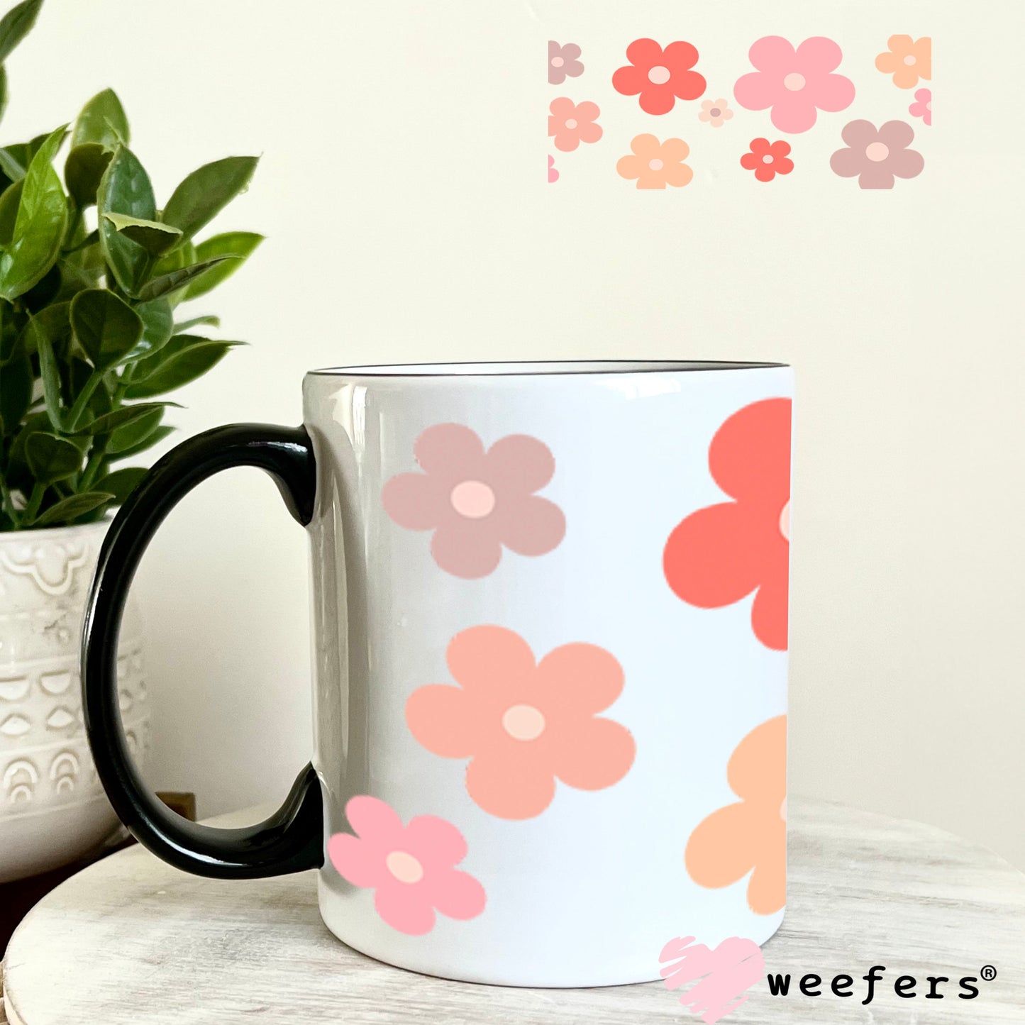 UV DTF Cup Wraps - Daisies Pink and Peach 11oz Coffee Mug Weefers
