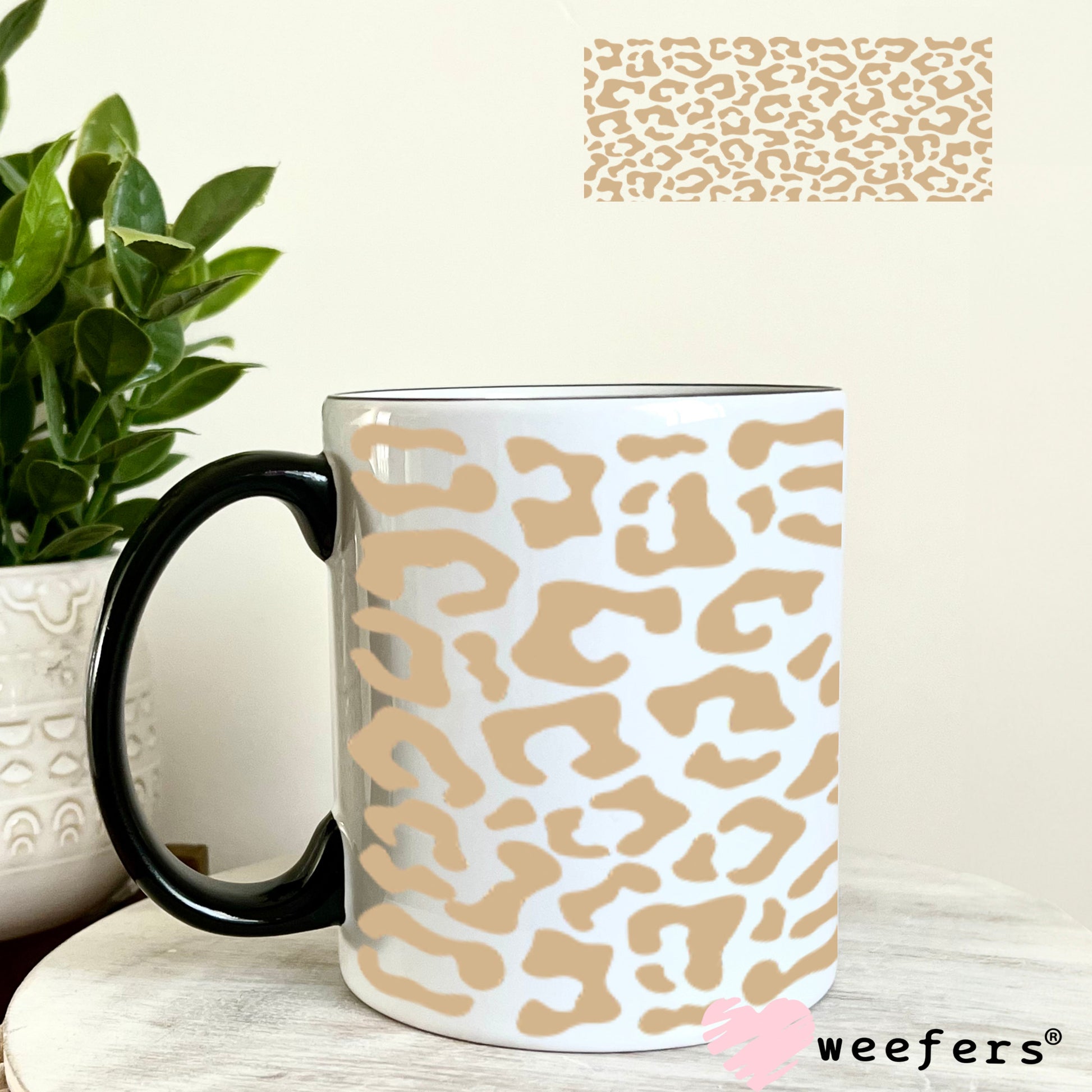 UV DTF Cup Wraps - Beige Cheetah Print 11oz Coffee Mug Weefers