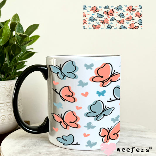 UV DTF Cup Wraps - Peach and Blue Butterflies 11oz Coffee Mug Weefers