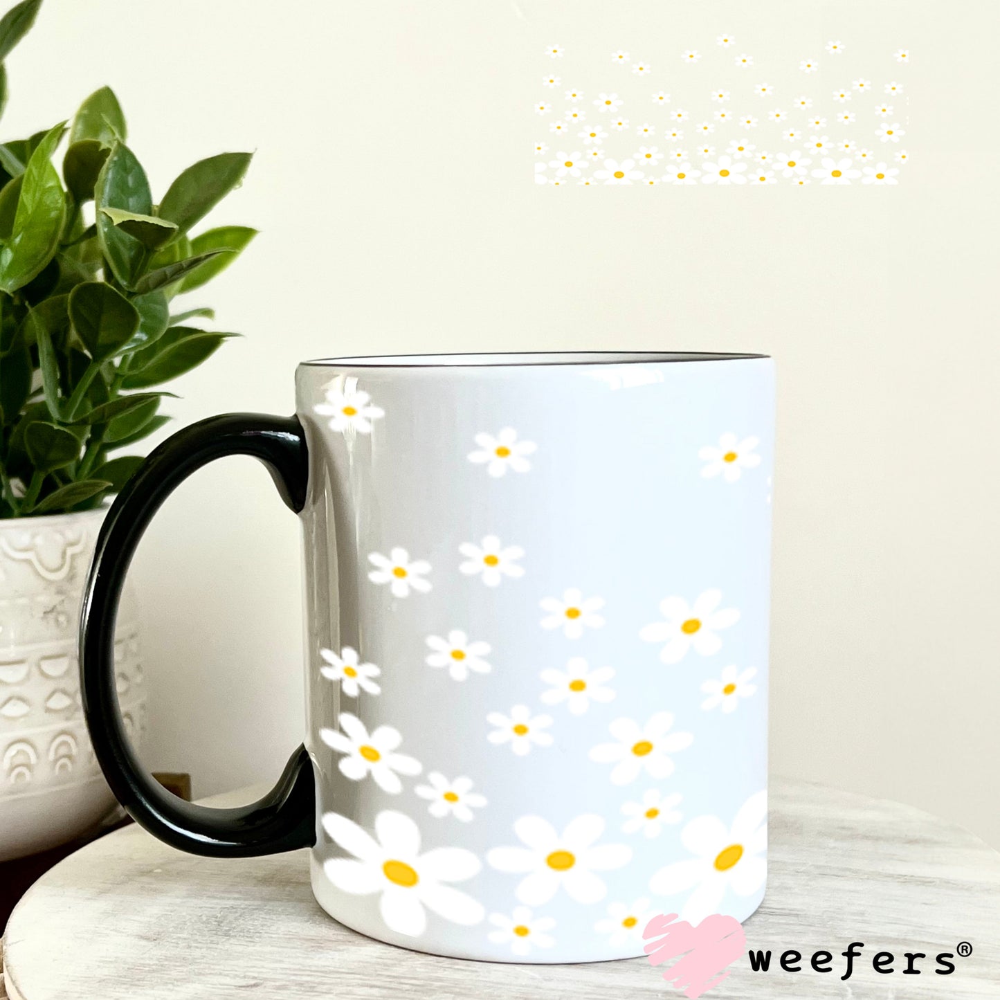 UV DTF Cup Wraps - White Daisies 11oz Coffee Mug Weefers