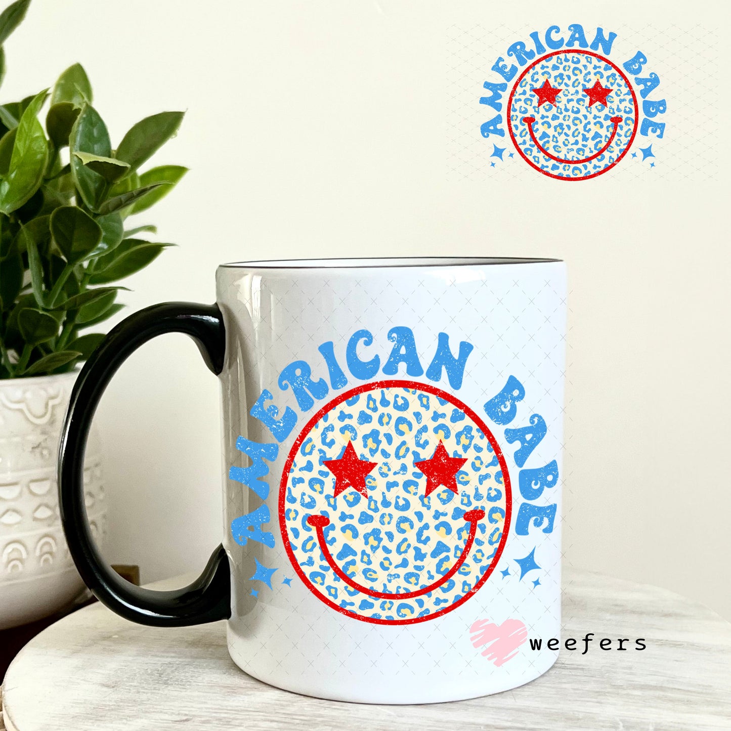 UV DTF Decal - American Babe Smile Face 11oz Coffee Mug Weefers