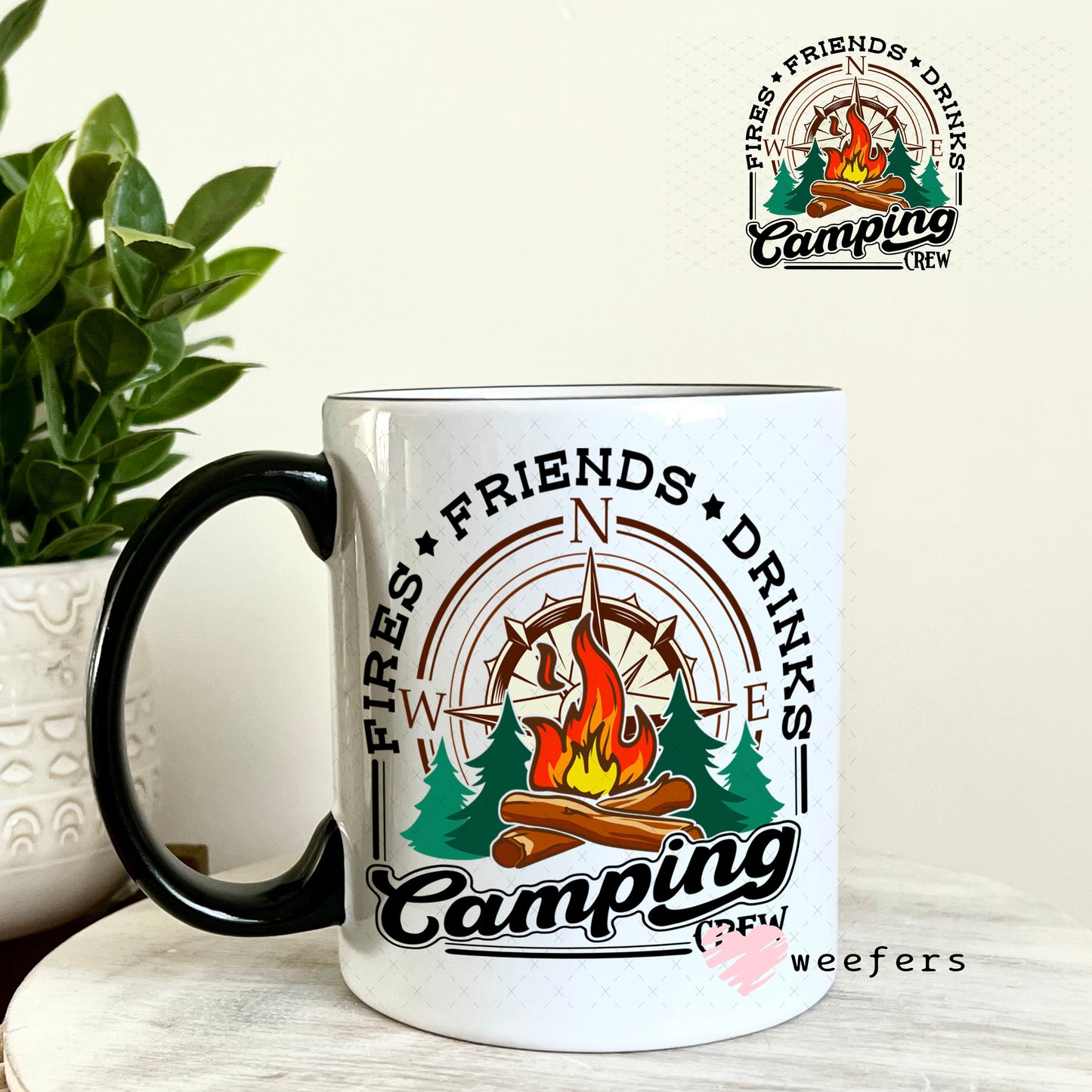 UV DTF Decal - Fires Friends Drinks Camping Crew 11oz Coffee Mug Weefers