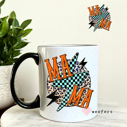 UV DTF Decal - Mama Checkered Lightening Bolt 11oz Coffee Mug Weefers