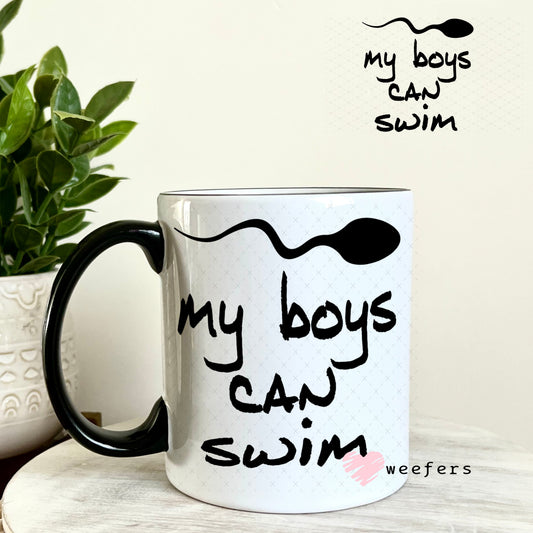 UV DTF Decal - My Boys Can Swim Pregnancy Announcement 11oz Coffee Mug Weefers