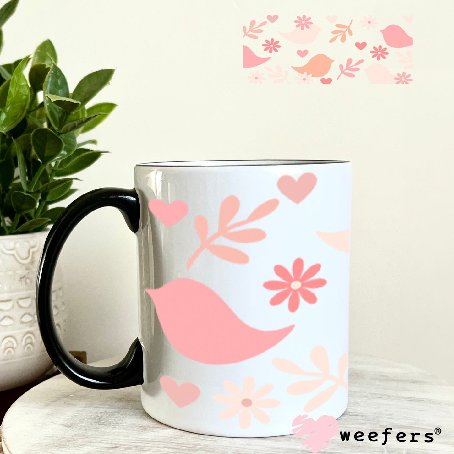 UV DTF Cup Wraps - Birds and Flowers 11oz Coffee Mug Weefers