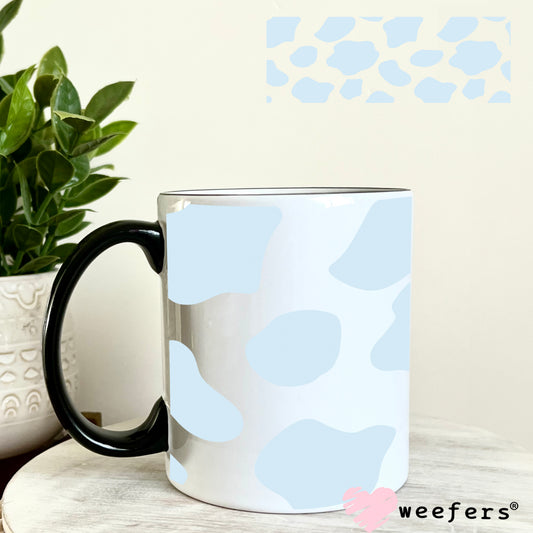 Light Blue Cow Print UV DTF Cup Wrap 11oz Coffee Mug Weefers