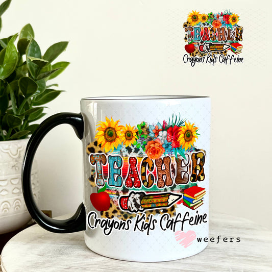 UV DTF Decal - Teacher Western Crayons Kids Caffeine 11oz Coffee Mug Weefers
