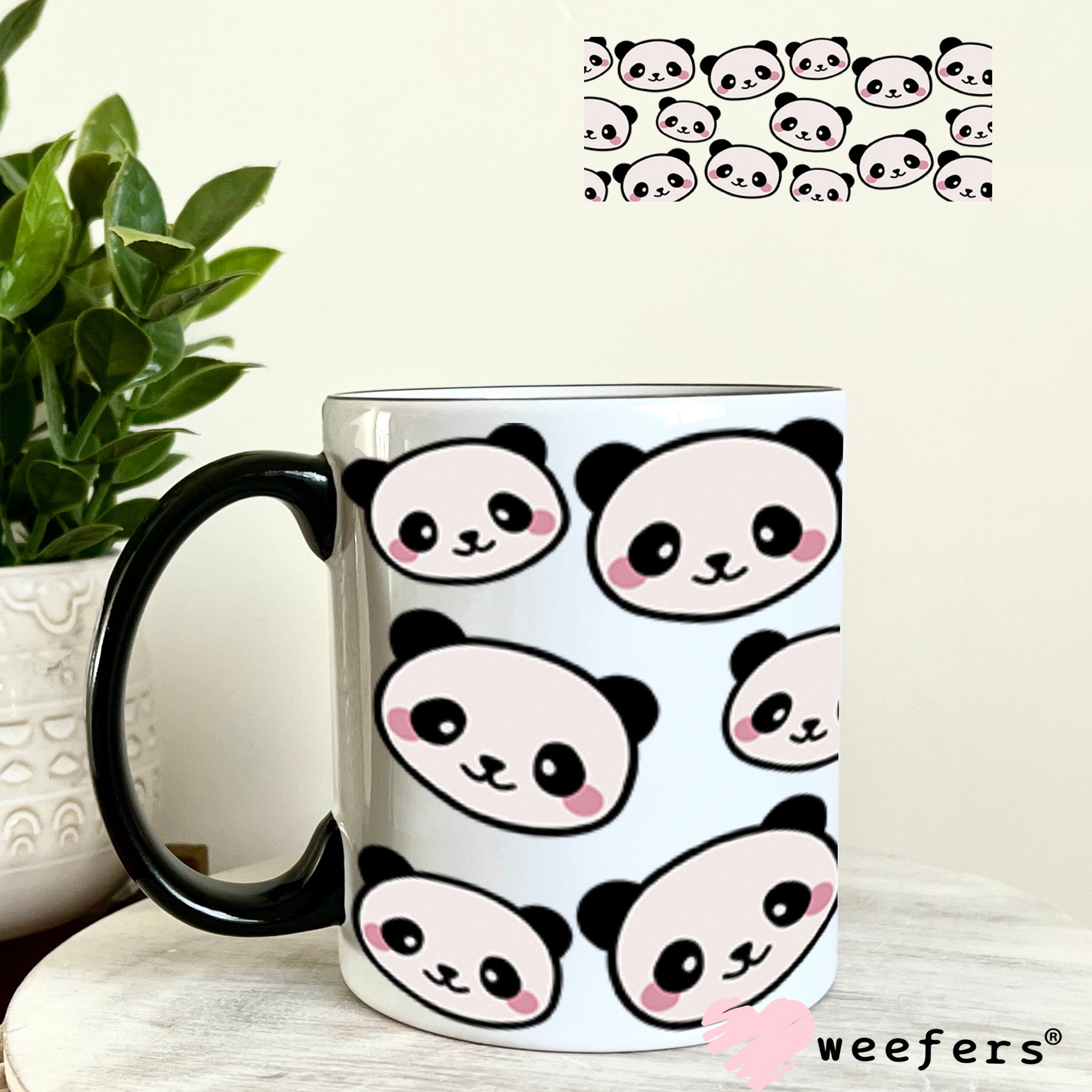 UV DTF Cup Wraps - Panda Bear Heads 11oz Coffee Mug Weefers