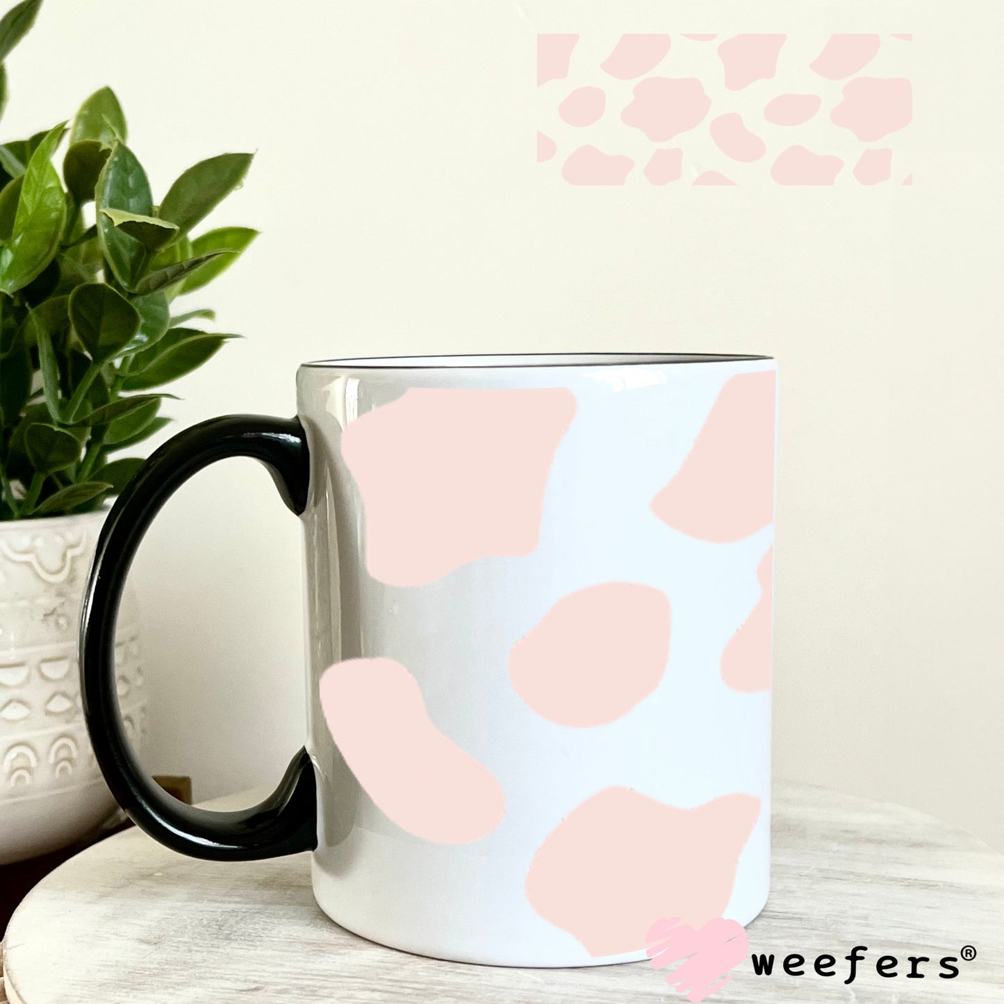 UV DTF Cup Wraps - Pink Cow Print 11oz Coffee Mug Weefers