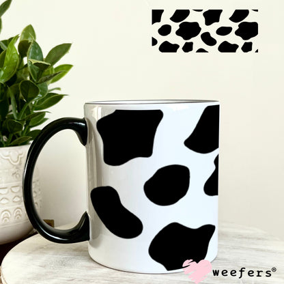 UV DTF Cup Wraps - Black Cow Print 11oz Coffee Mug Weefers