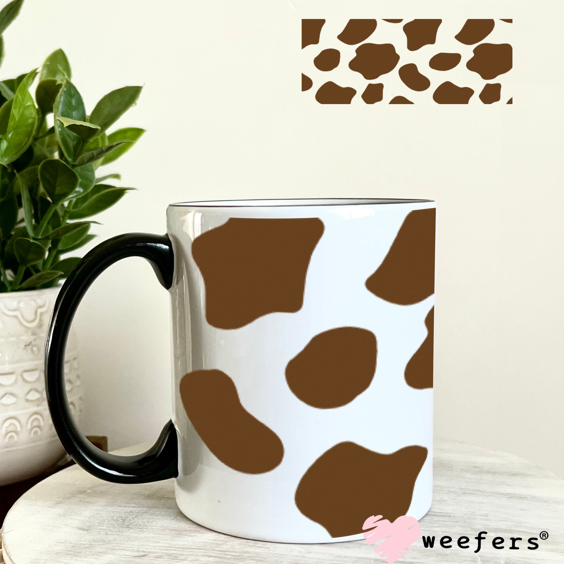 UV DTF Cup Wraps - Brown Cow Print 11oz Coffee Mug Weefers