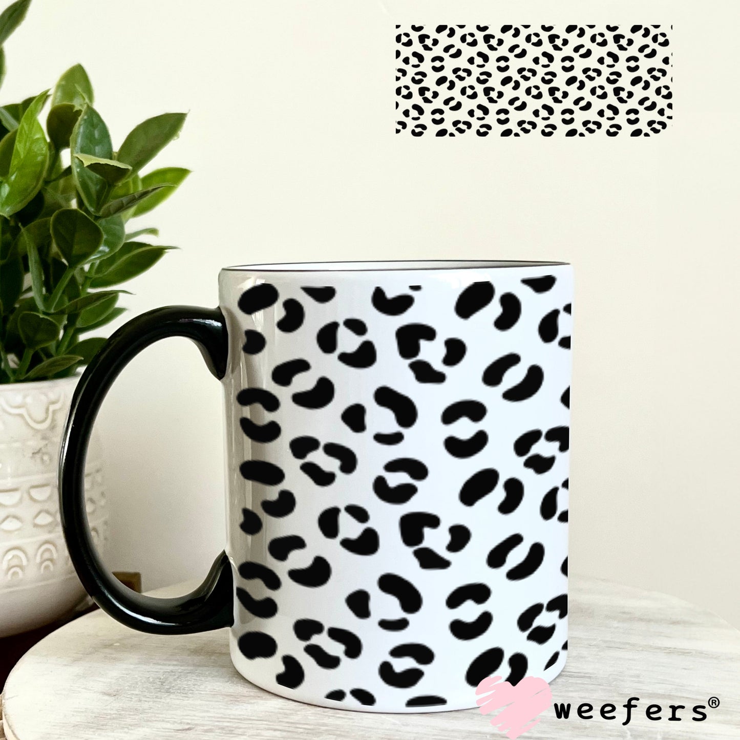 UV DTF Cup Wraps - Black Cheetah Print 11oz Coffee Mug Weefers